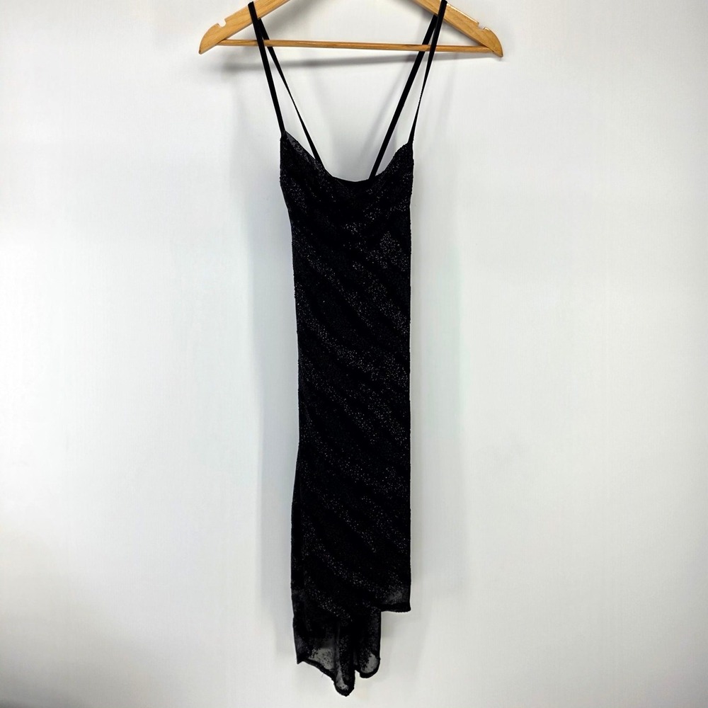 Rampage Dress Womens S Black Sequin Mesh Asymmetrical Y2K Formal Gown G4Q86J